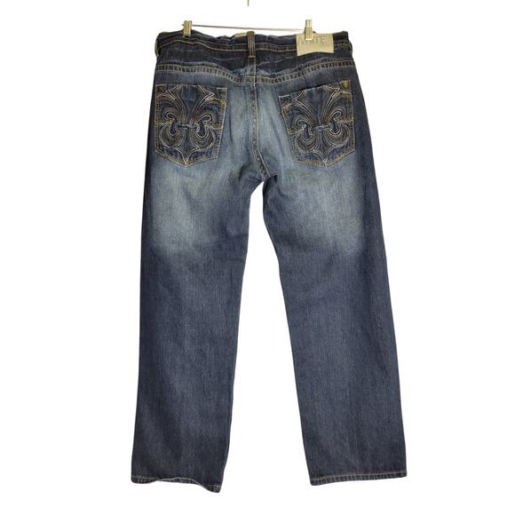 White Tag Premium Denim Jeans Mens 38x32 Dark Wash Vintage Distressed - Picture 2 of 7